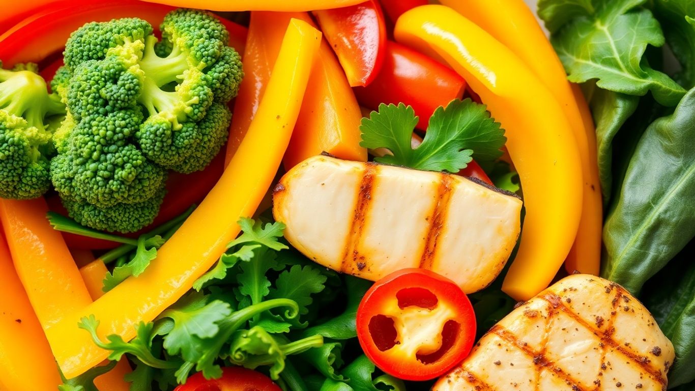 Healthy low-carb food with vegetables and lean protein.