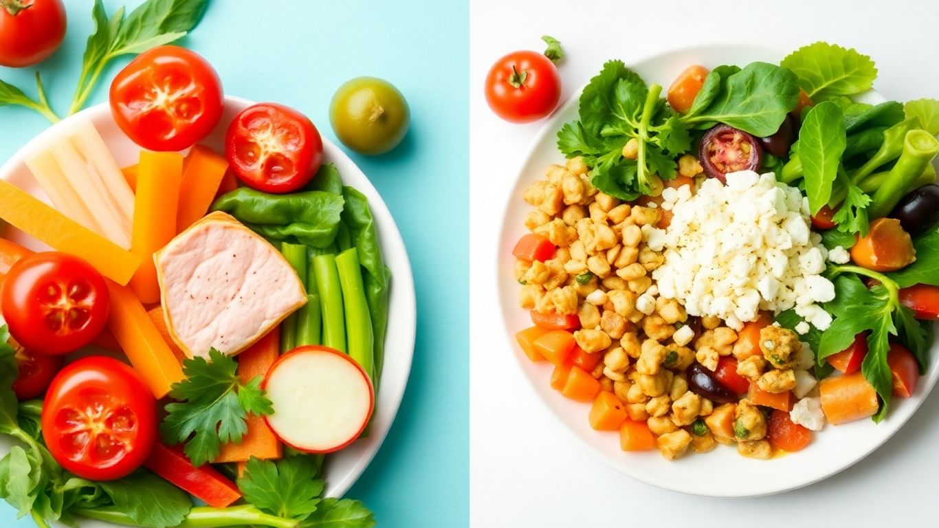 Comparison of low-carb and balanced diet plates.