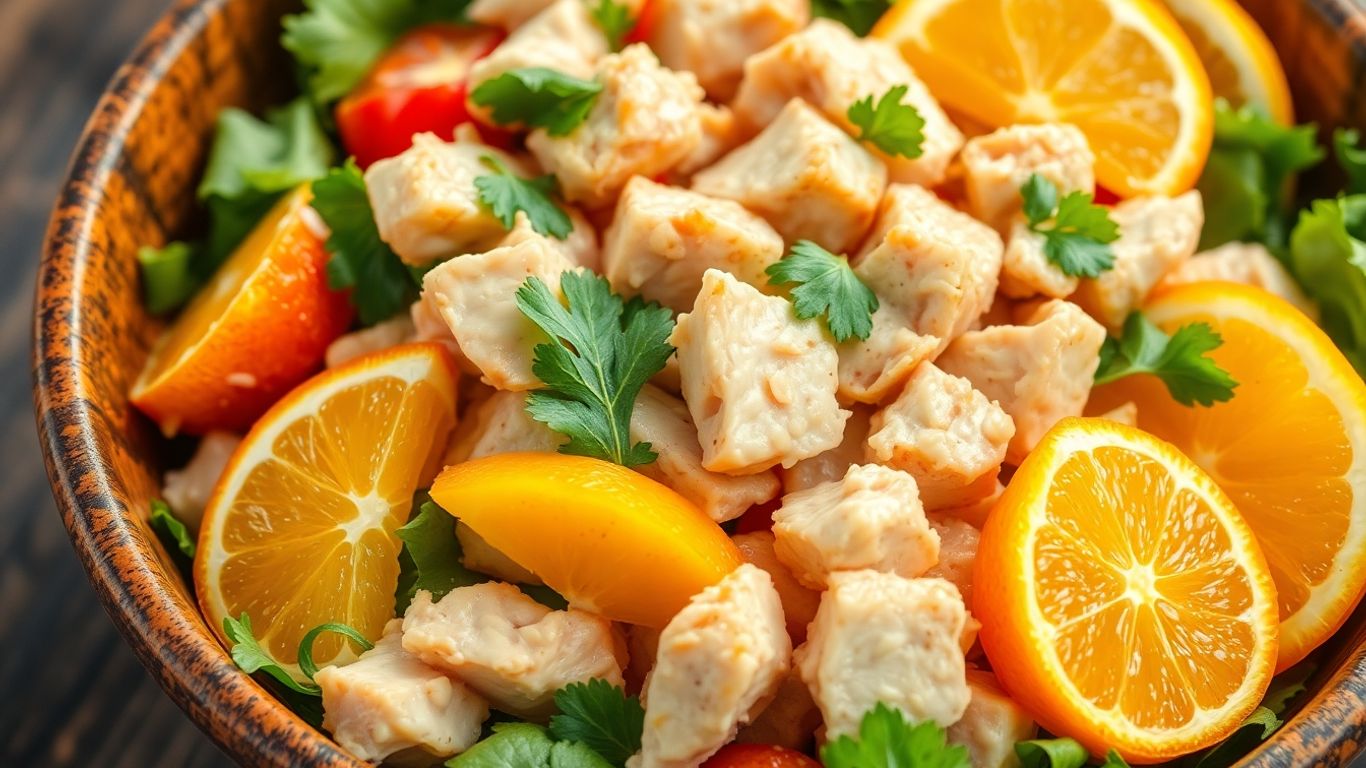 Zesty chicken and citrus salad with fresh greens.