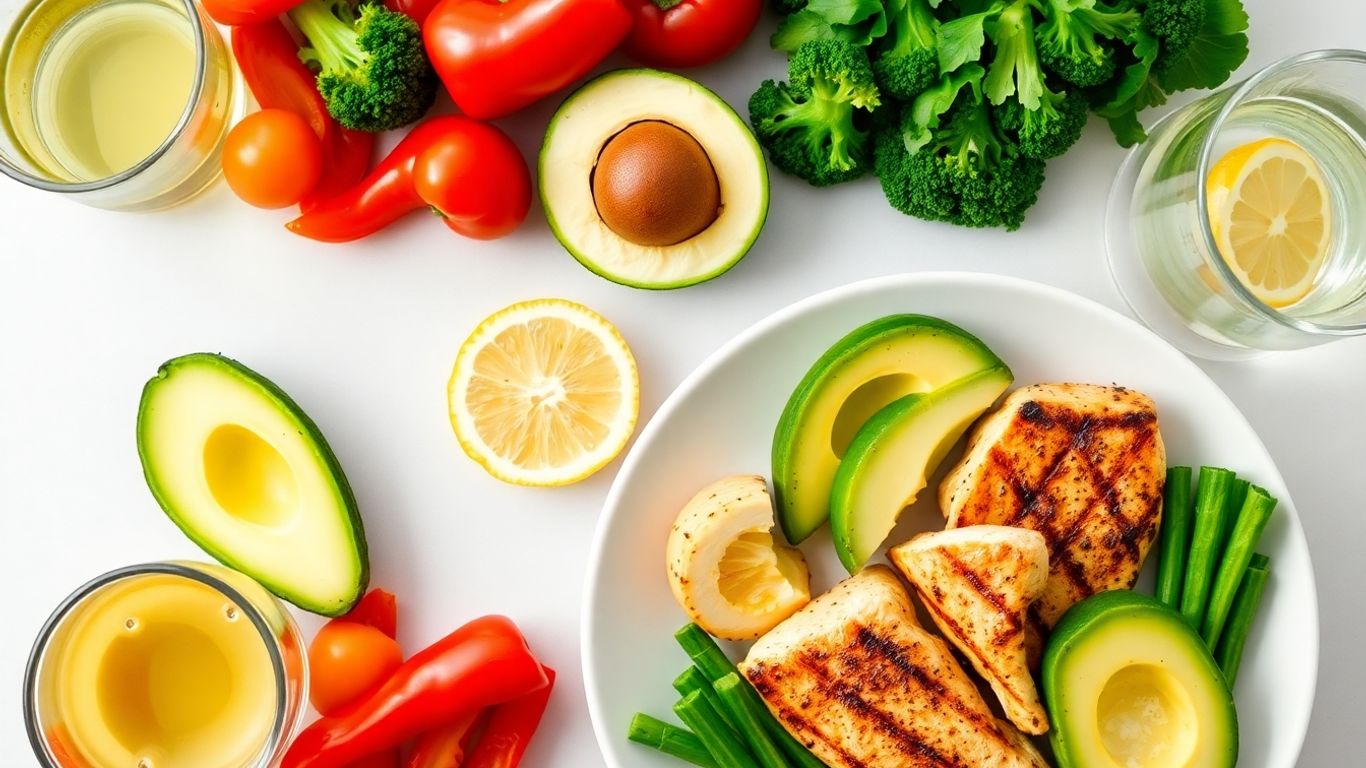 Ketogenic meal plan with fresh vegetables and protein.