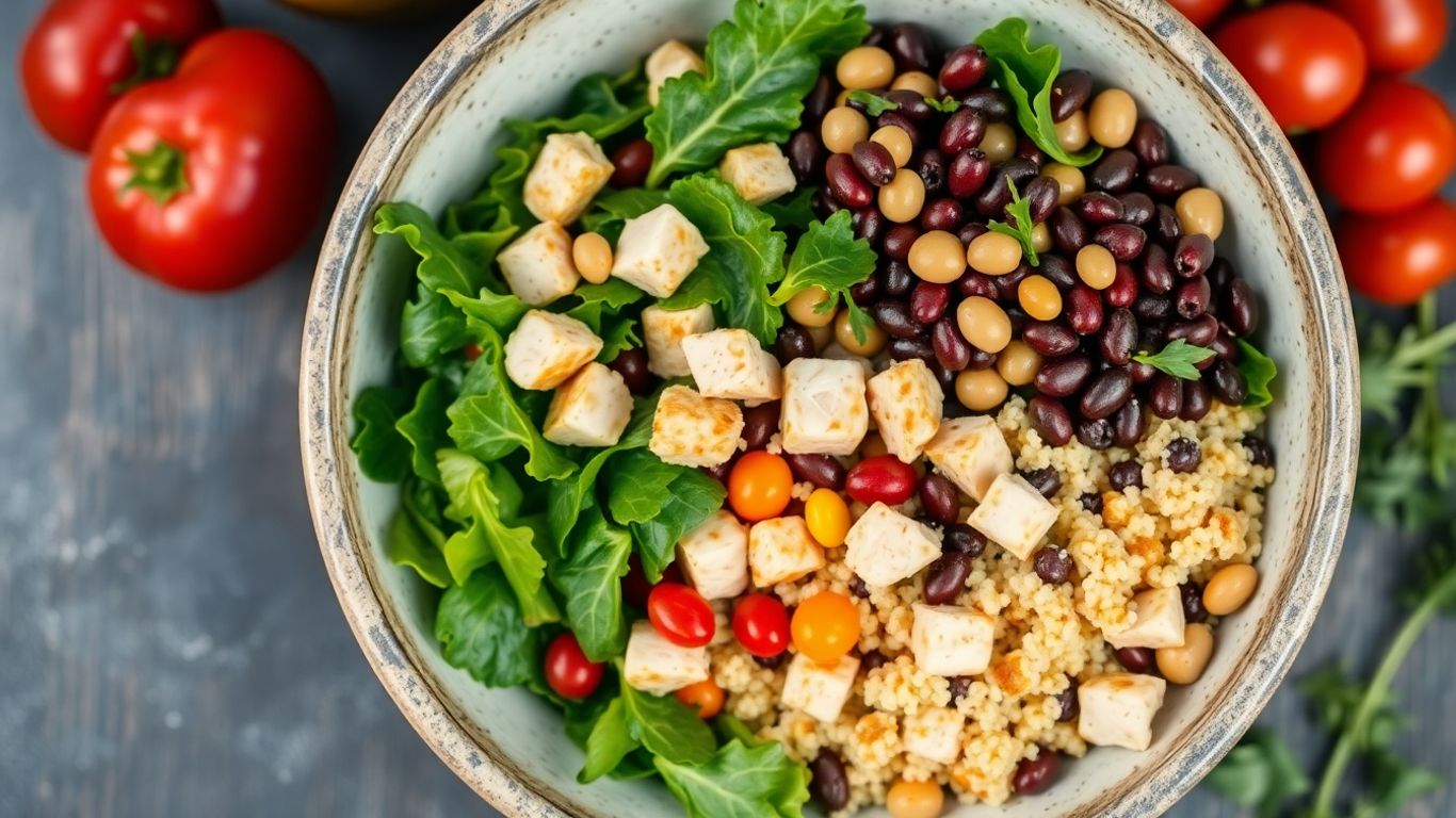Healthy chicken salad with beans and quinoa.