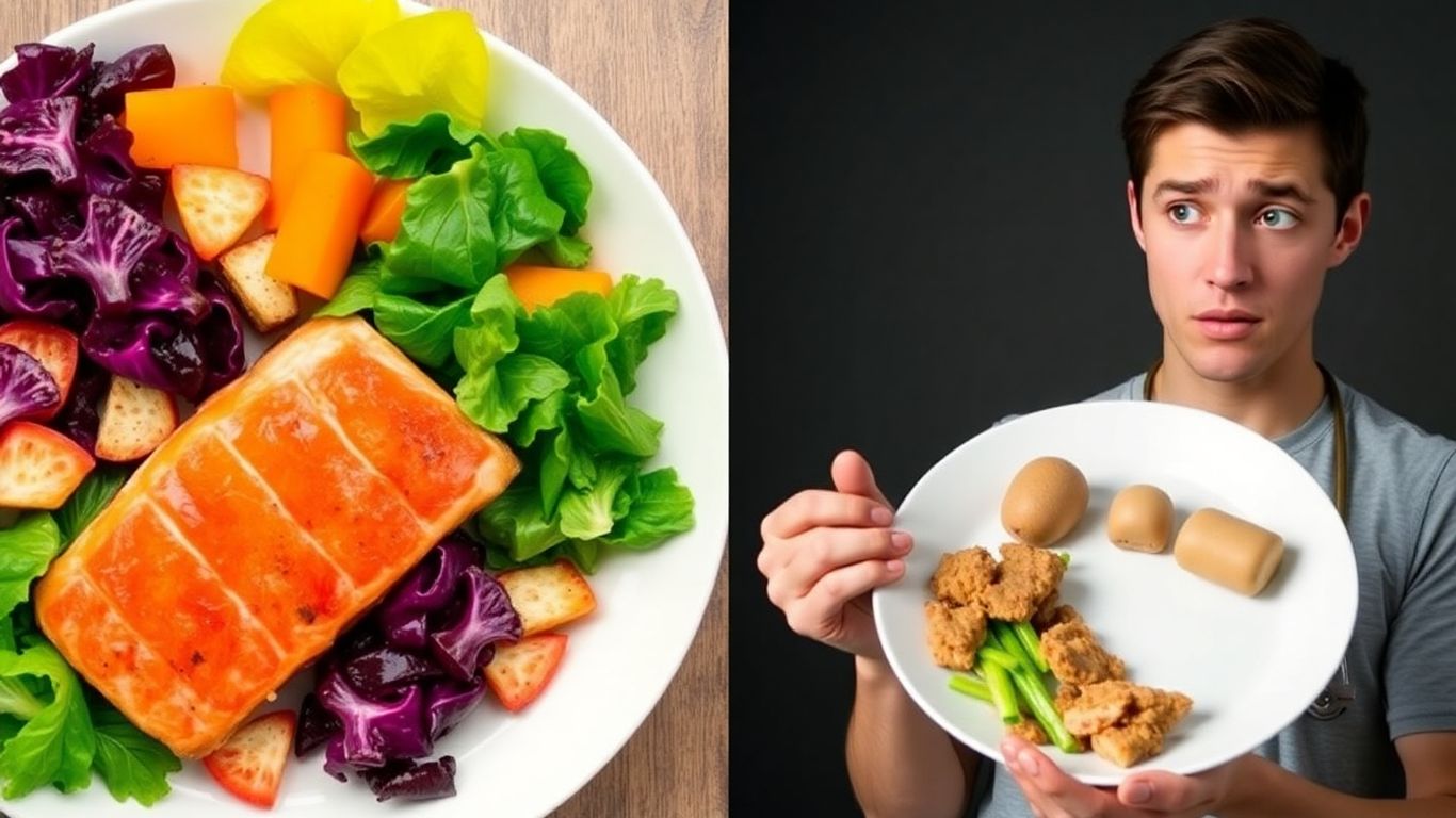 Healthy food versus restrictive diet plate comparison.