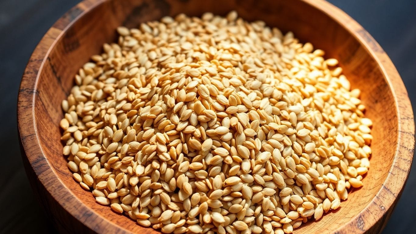 Bowl of flaxseeds, a keto pantry staple.